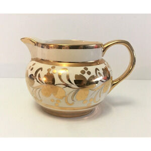 Arthur Wood Pitcher Ivory Gold Trim Leaf Ribbon Teapot Jug 1950 England 3832
